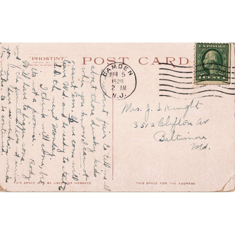 Vintage 1920 Phostint Postcard Washington Monument Fairmount Park Philadelphia - Picture 2 of 2